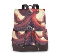 Mochila de piel con diseño de pulpo rojo en forma de corazón para mujer, mochila informal de piel para el trabajo