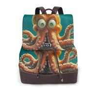 Mochila de piel con estampado de pulpo naranja grande para mujer, mochila informal para el trabajo