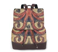 Mochila de piel con estampado de pulpo retro para mujer, para viajes, a la moda, informal, para el trabajo
