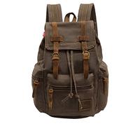 Mochila de piel estilo vintage unisex e informal, de lona, para senderismo, viajes al aire libre, Brown, 27.9 x 16 x 41.9 cm, Mochila informal