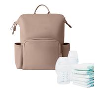 Mochila de piel para cambiar pañales, impermeable, mochila de viaje para bebés, mochila de piel sintética, resistente y unisex, maravilloso equipo de viaje para los padres, caqui, Ver descripción, Ver