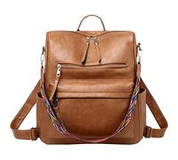 Mochila de piel para mujer, grande, de diseñador, de viaje, a la moda, universidad, bandolera, villanos, mochila, Brown, Talla única, Mochilas de viaje