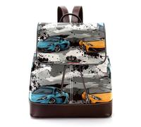 Mochila de piel sintética con diseño de coches deportivos sobre fondo gris para mujer, mochila de viaje, Multicolor 01, 27x12.3x32cm