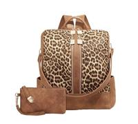 Mochila de piel sintética con estampado de leopardo para mujer, mochila de viaje a la moda con bolso de mano, bolsos de hombro para viajes y trabajo, Brown, 300.00x200.00x440.00mm/11.81x7.87x17.32inch