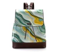 Mochila de piel sintética con textura de mármol verde pastel y amarillo con líneas onduladas para adultos, unisex, para estudiantes universitarios, Multicolor 01, 27x12.3x32cm
