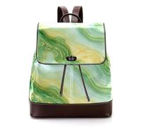 Mochila de piel sintética con textura de mármol verde pastel y amarillo con líneas onduladas para adultos, unisex, para estudiantes universitarios, Multicolor 02, 27x12.3x32cm