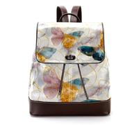 Mochila de piel sintética con textura de mármol y mariposas abstractas y líneas doradas, para adultos, unisex, para estudiantes universitarios, Multicolor 01, 27x12.3x32cm