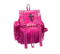 Mochila de piel sintética de moda con detalles de remaches, mochila escolar grande para viajes casuales y uso diario, hot pink, As shown in the figure