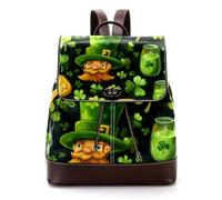 Mochila de piel sintética para laptop, diseño de trébol de cuatro hojas, diseño de personajes de San Patricio, Multicolor 01, 27x12.3x32cm