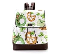 Mochila de piel sintética para laptop, diseño de trébol de cuatro hojas, diseño de personajes de San Patricio, Multicolor 04, 27x12.3x32cm