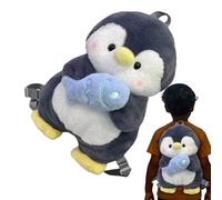 Mochila de pingüino de felpa, mochila de pingüino de peluche, material de poliéster suave y cómodo, de mano lisa para pájaros sin vuelo para la escuela y muñeca suave de hombro, Multicolor,