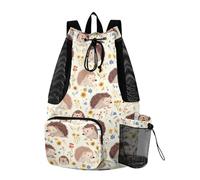 Mochila de playa con cordón, bolsa de gimnasio con soporte para botella de agua, impermeable, erizo, lindo safari