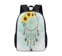 Mochila de plumas de girasol para niñas, acuarela bohemia de 17 pulgadas, mochila escolar floral, estampado azul y dorado, 01., L, Minimalista