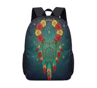 Mochila de plumas de girasol para niñas, acuarela bohemia de 17 pulgadas, mochila escolar floral, estampado azul y dorado, 06., L, Minimalista
