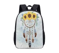 Mochila de plumas de girasol para niñas, acuarela bohemia de 17 pulgadas, mochila escolar floral, estampado azul y dorado, 02., L, Minimalista