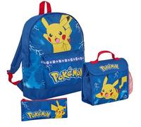 Mochila de Pokemon + bolsa de almuerzo + estuche para lápices, juego de mochila escolar Pikachu de 3 piezas, mochila de viaje universitaria, Blue, Mochila