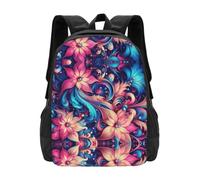 Mochila de poliéster con estampado personalizado de piedras preciosas moradas, Neón remolino floral, One Size