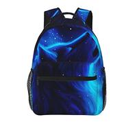 Mochila de poliéster duradero para acampar, viajar, caminar, ciclismo, gran capacidad, antirrobo, multiusos, mochila azul universo galaxia lobo mágico en el arte espacial, mochila para acampar al ai