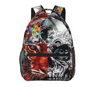 Mochila de poliéster duradero para escalar al aire libre, correr, gran capacidad, multiusos, antirrobo, calavera abstracta, vida salvaje brillante, tigre y calavera, mochila de viaje, senderismo y c