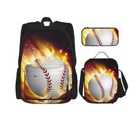 Mochila de sóftbol naranja con estampado de béisbol, 3 piezas, casual, lonchera, estuche, juego de combinación para viajes, naranja, talla única, mochila, casual, viajes, Orange, Talla única, Mochila,