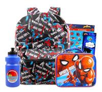 Mochila de Spiderman con juego de lonchera, paquete con mochila de Spiderman para niños de 4 a 6 años, lonchera de Spiderman, botella de agua, calcomanías, más | Mochila de Spiderman para niños