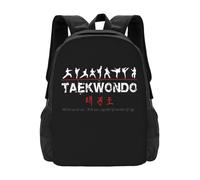 Mochila de Taekwondo Text and Fighters Blanca Mochila de Moda Bolsas de Taekwondo Warrio Artes Marciales Coreanas Patadas