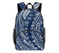 Mochila de tela Oxford impermeable con patrón tribal maorí polinesio azul, mochila casual de gran capacidad con correas acolchadas ajustables, mochila multiusos para actividades diarias al aire libre