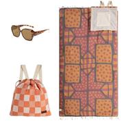 Mochila de toalla de playa 2 en 1, bolsa de toalla de playa para vacaciones, con bolsillo interior con cremallera y tela repelente de arena, tapete plegable de secado rápido para camping, vacaciones y