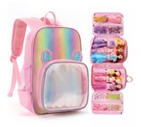 Mochila de transporte compatible con muñecas Barbie de 12 pulgadas, organizador de almacenamiento de viaje con tiras de fijación para hasta 6 muñecas, múltiples bolsillos para ropa y accesorios, solo