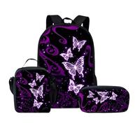 Mochila de tres piezas con diseño de mariposa, mochila escolar, para estudiantes, bebé, juego de tres piezas, mochila de comida, estuche para lápices, moderno, versátil, portátil, bonita cámara