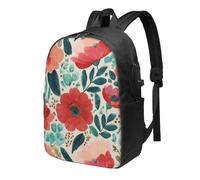 Mochila de viaje con diseño de amapolas de acuarela y flores rojas, resistente al agua, con puerto de carga USB, mochila universitaria, bolsa de trabajo para mujeres y hombres