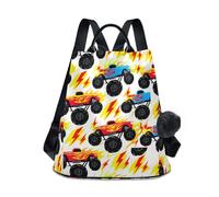 Mochila de viaje de Monster Trucks de dibujos animados para mujer, diseño antirrobo, mochila de viaje con múltiples bolsillos, elegante bolsa estampada