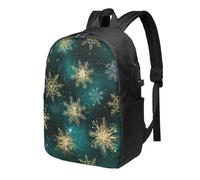 Mochila de viaje de Navidad con diseño de galaxia de copo de nieve, mochila de transporte de 17 pulgadas, resistente al agua, con puerto de carga USB, mochila universitaria, bolsa de trabajo para