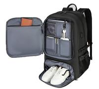 Mochila de viaje grande de 80 L con compartimento para zapatos, mochilas de mano expandibles para negocios, mochila para portátil con puerto de carga USB, Negro, 80 cm