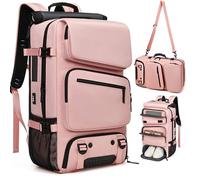 Mochila de viaje mejorada para hombre y mujer, compartimento para laptop de 17.3 pulgadas + puerto USB oculto, diseño impermeable con bolsa para zapatos, Rosado, 35L US, Moderno viaje utilitario