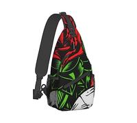 Mochila de viaje para hombres y mujeres, bolsa para acampar al aire libre, calaveras, rosa roja, hoja verde inferior, bolsa de bandolera, mochila para viajes, senderismo, bolsas de mano compactas, m