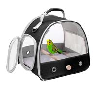 Mochila de viaje para pájaros, jaula portátil con ventanas de visión claras, percha extraíble y alfombrilla, para loros y periquitos (negro)