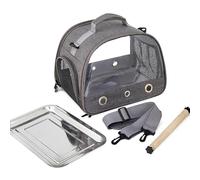 Mochila de viaje para pájaros pequeños, con bandeja de acero inoxidable, mochila de viaje para pájaros, transpirable, portátil, con percha de pie para loros