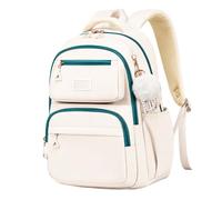 Mochila de viaje para vacaciones de 6 a 12 años, bonita mochila escolar a juego para escuela primaria media (con llavero), fácil de empacar, beige, Talla única