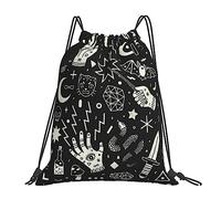 Mochila deportiva con cordón de bandera americana, diseño de camuflaje para gimnasio, bolsa de cuerda para deportes, yoga, viajes, compras, mujeres y hombres, Calavera gótica, gato, luna, brujería,