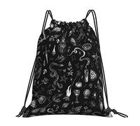 Mochila deportiva con cordón de bandera americana, diseño de camuflaje para gimnasio, bolsa de cuerda para deportes, yoga, viajes, compras, mujeres y hombres, Salem Witch in Black, Talla única