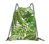 Mochila deportiva con cordón, resistente al agua, para gimnasio, para mujeres y hombres, con diseño de hojas tropicales, palmeras exóticas, follaje de jungla, plantas de moda, naturaleza, verde