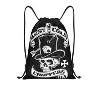 Mochila deportiva con cordón West Coast Iron Skull Chopper Cross para gimnasio para hombre y mujer ideal para ir de compras.