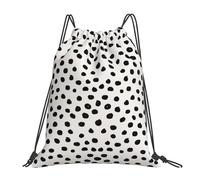 Mochila deportiva con cordón y estampado animal de lunares, dálmata blanco y negro, resistente al agua, para gimnasio, para mujer y hombre.