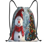 Mochila Deportiva Fotografía De Un Alegre Muñeco De Nieve, Árbol De Navidad Mochila De Cuerdas Ajustable Bolsas De Cuerdas Deportiva Bolsas De Gimnasia para Gimnasia Gimnasio Viajar 36X42Cm