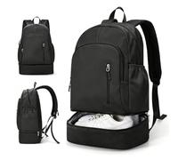 Mochila deportiva para hombre y mujer, mochila deportiva con compartimento para zapatos y bolsillo nasal, mochila impermeable para natación, yoga, fitness, viajes (bolsa de gimnasia), color negro