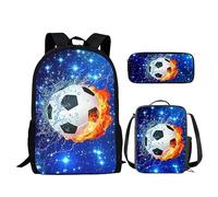 Mochila deportiva para niños, mochila de fútbol para niños con bolsas de almuerzo, estuche para lápices, galaxia, jardín de infantes, escuela secundaria, mochila para niños y coches, Negro, Talla