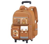 Mochila enrollable con ruedas mochila de capybara de gran capacidad con múltiples compartimentos lindos dibujos animados bacinas impresas correa reflectable mango retráctil para niñas para niñas roda