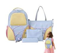 Mochila escolar - 4 piezas, de mensajero 45 cm mochila, de almacenamiento combinado | Chicas universitarias adolescentes que estudian libro de texto aula viajes compras uso, Azul 3