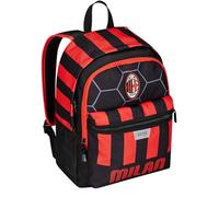 Mochila Escolar A.C. Milan fútbol - Path of Victory, Negro y Rojo - Mochila Doble Compartimento - Bolsillo Porta Botella - Mochila niño - Gran Capacidad, Negro, Mochila Doble Compartimento